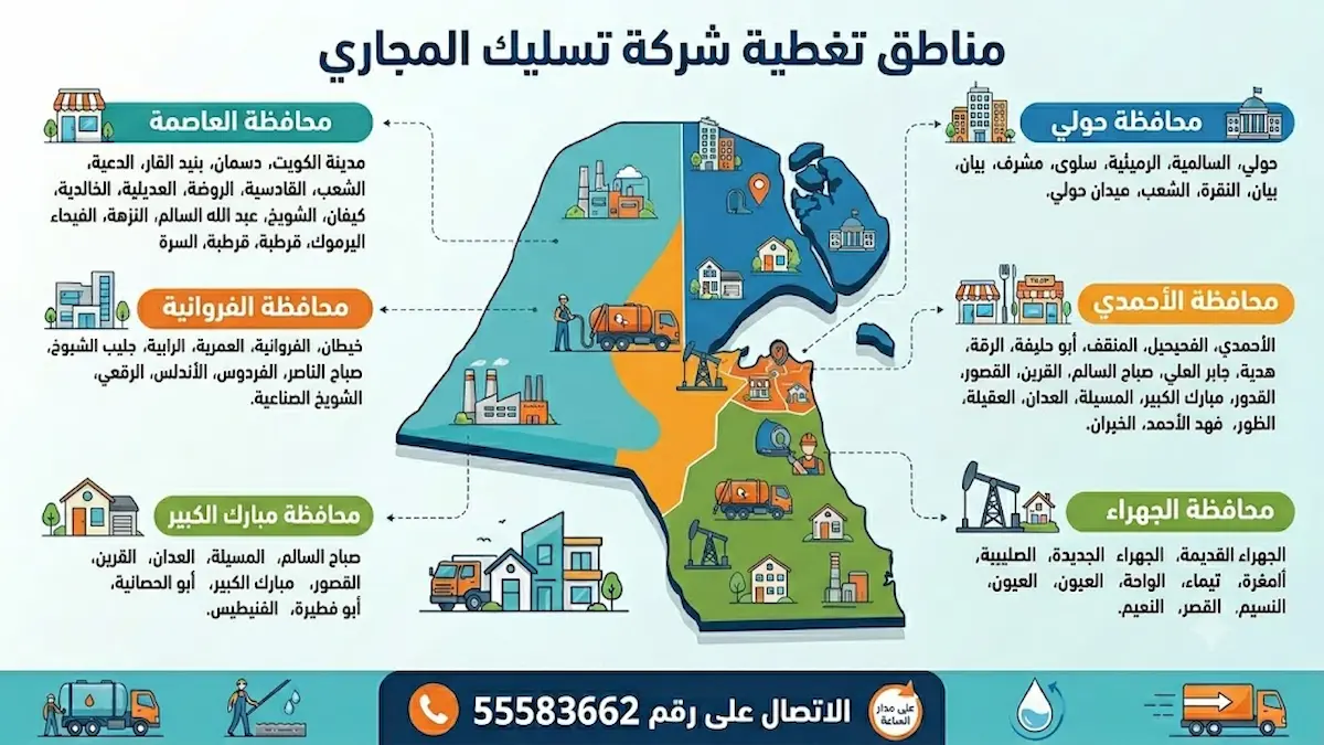 مناطق تغطية شركة تسليك المجاري